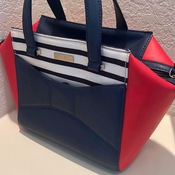 Kate Spade 2 Park Avenue Leather Handbag Purse Nautical Red White Blue Pristine - Picture 9 of 15